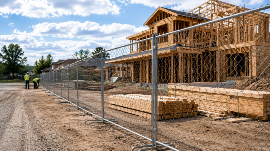 Temporary fencing in front of new construction