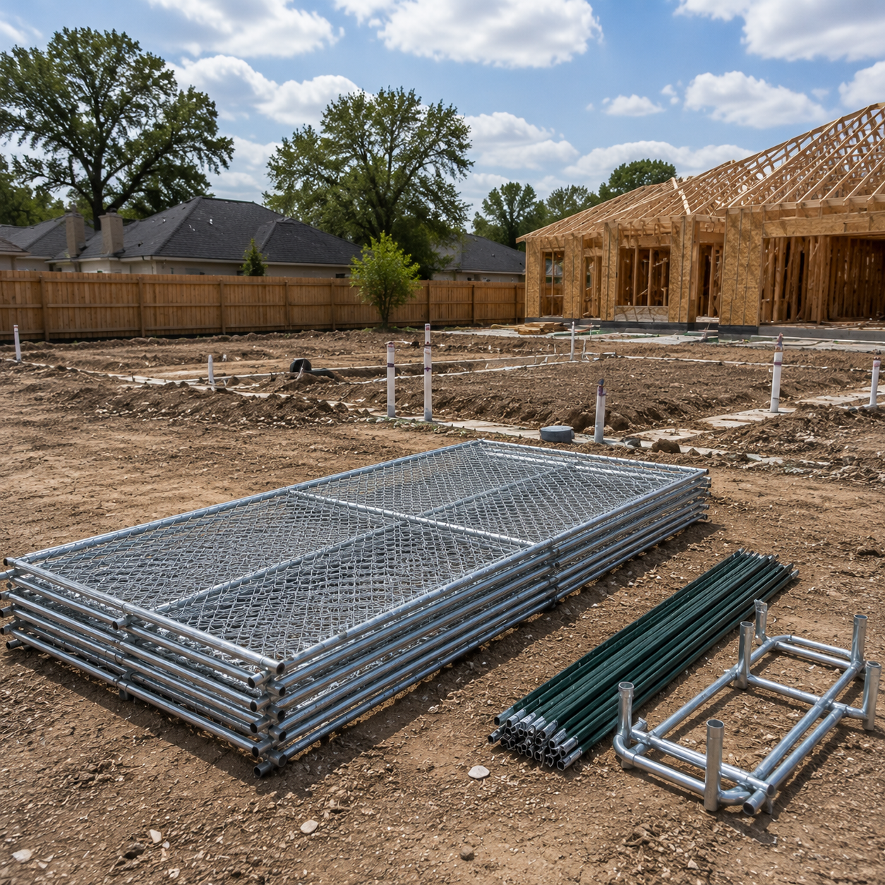 Temp fence materials at job site